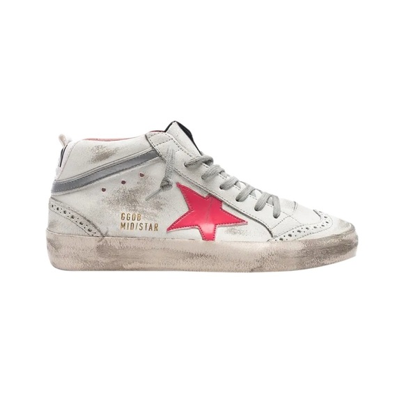 Golden Goose Mid Star Sneakers White Pink Patent Star Mid Top Size 7/37 Leather - Picture 1 of 16